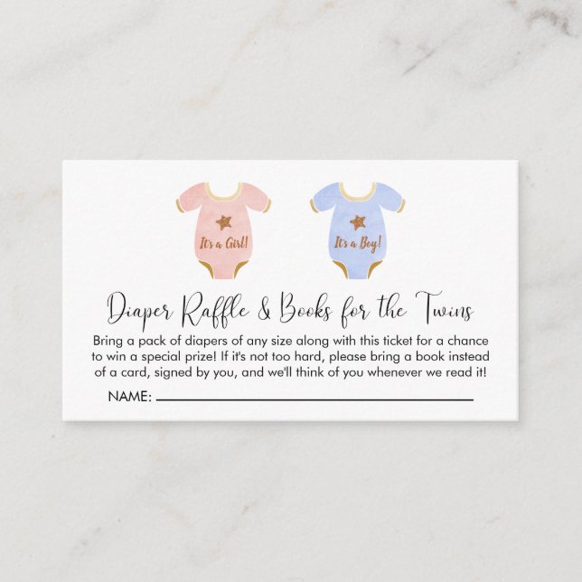 Twin Girl Boy Baby Shower Diaper Raffle Books Enclosure Card (Front)