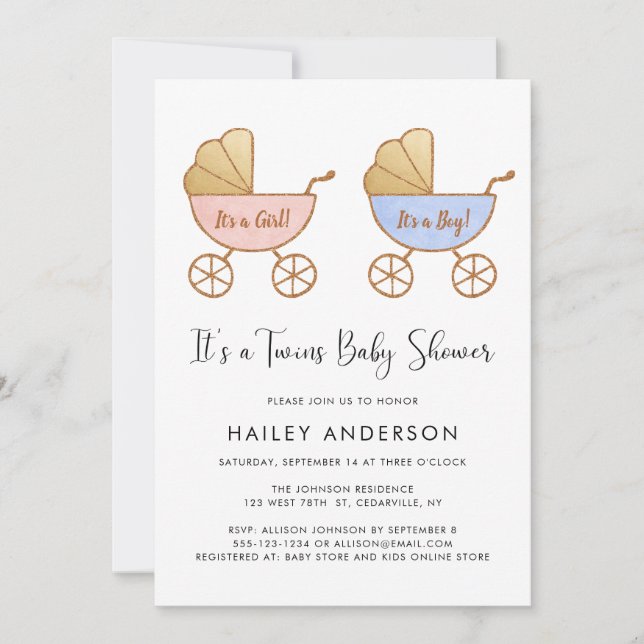 Twin Girl Boy Watercolor Baby Shower Invitation (Front)
