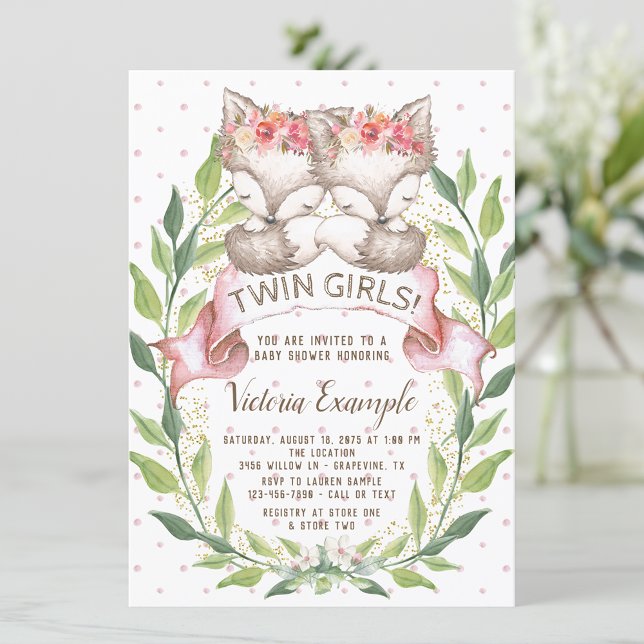 Twin Girl Fox Baby Shower Invitations (Creator Uploaded)