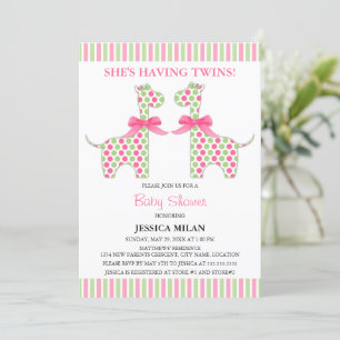Twin Girl Giraffe Baby Shower Invitation