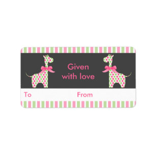 Twin Girl Giraffe Bookplate Label