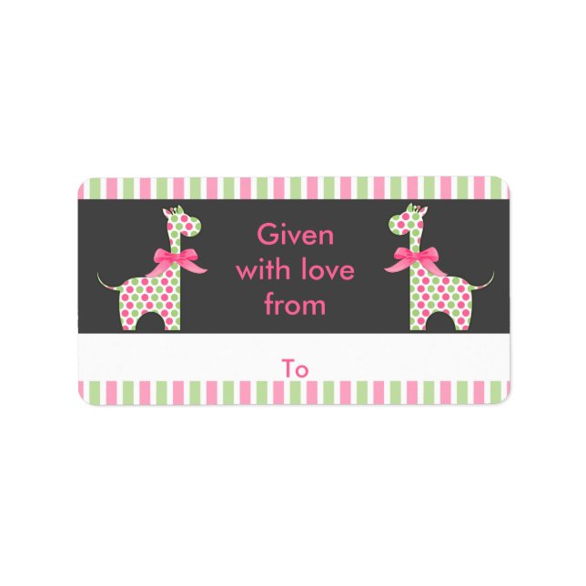Twin Girl Giraffe Bookplate Label (Front)