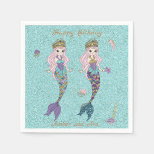 Twin Girl Mermaid Birthday Party Napkins