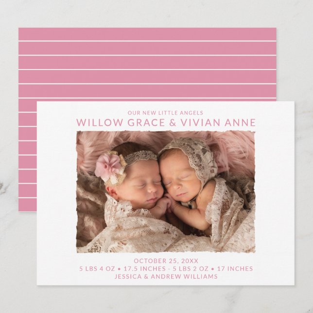 Twin Girl Photo Birth Announcement (Front/Back)
