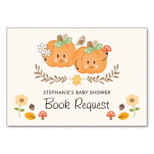 Twin Girl Pumpkin Book Request Baby Shower Cards