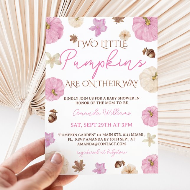 Twin Girl Pumpkins Pink Floral Baby Shower Invitation (Creator Uploaded)
