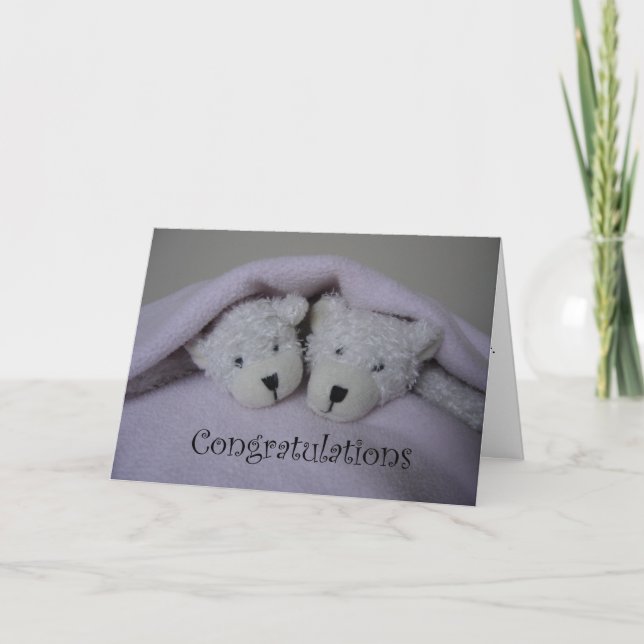 Twin girl teddy bears card (Front)