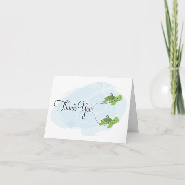 Twin Girl Turtles Thank You Card (Front)