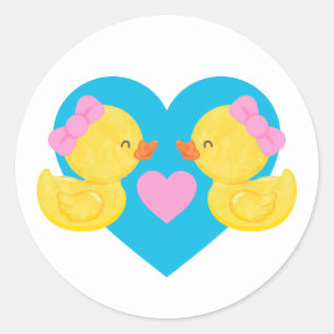 Twin Girl Watercolor Rubber Duck Round Stickers