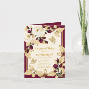 Twin Girls 15th Birthday Ivory Burgundy Gold Photo Invitation