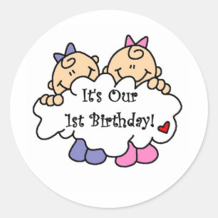 Twin Girls 1st  Birthday Tshirts and Gifts Classic Round Sticker