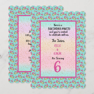 Twin Girls 6th Birthday Party Invitation