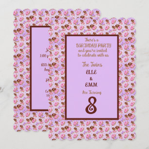 Twin Girls 8th Birthday Party Invitation