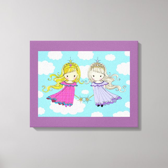 Twin Girls Art for Kids Room Wrapped Canvas Print (Front)