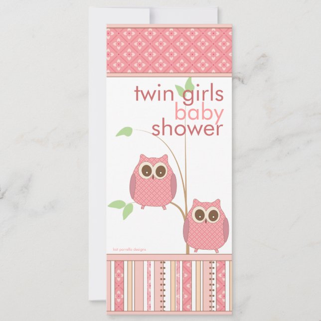Twin Girls Baby Owl PInk Baby Shower Invitation (Front)