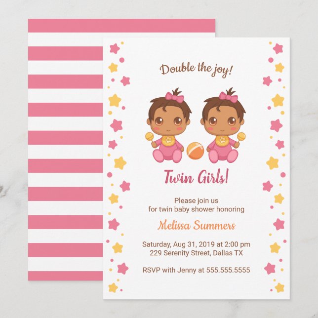 Twin Girls Baby Shower 2 Invitation (Front/Back)