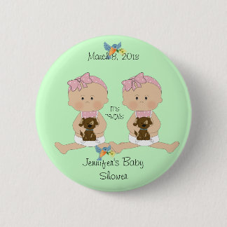Twin Girls Baby Shower,   6 Cm Round Badge