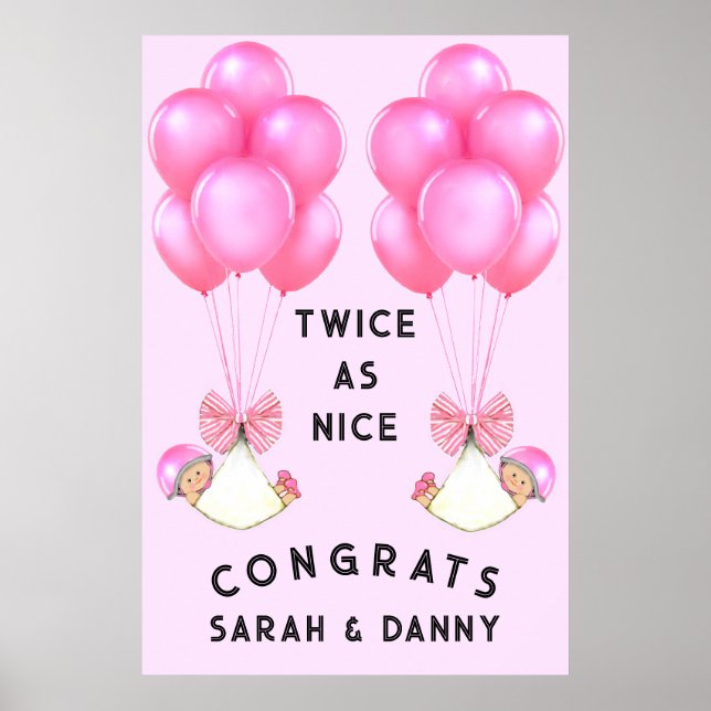 Twin Girls Baby Shower Banner Poster (Front)