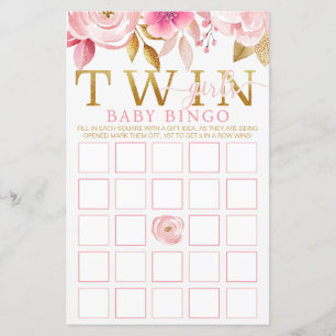 Twin Girls Baby Shower Bingo Game – Pink & Gold