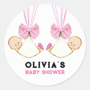 Twin Girls Baby Shower Classic Round Sticker