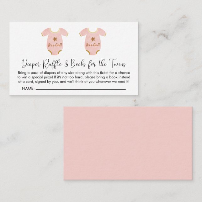 Twin Girls Baby Shower Diaper Raffle Book for Baby Enclosure Card (Front/Back)