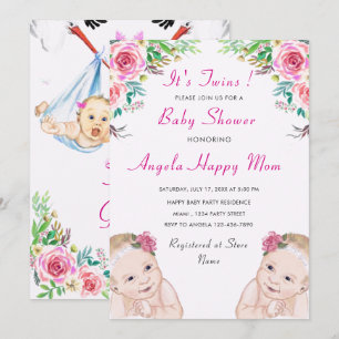 Twin Girls Baby Shower Invitation