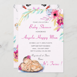 Twin Girls Baby Shower Invitation - Custom Colour