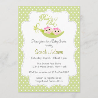 Twin Girls Baby Shower Invitation Peas in A Pod