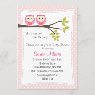 Twin Girls Baby Shower Invitation Pink