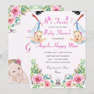 Twin Girls Baby Shower Invitation - Your Colours