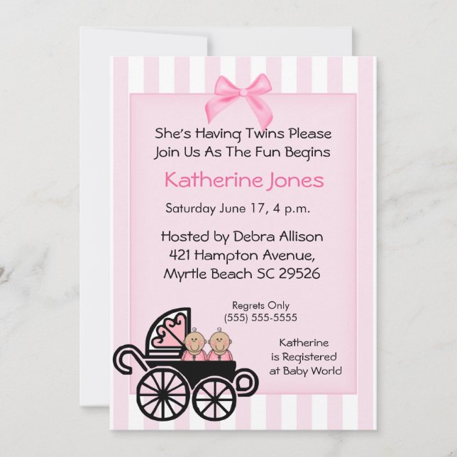 Twin Girls  Baby Shower Invitations (Front)