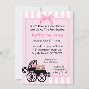 Twin Girls  Baby Shower Invitations