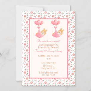 Twin Girls Baby Shower Pink Stork Theme Magnetic Invitation