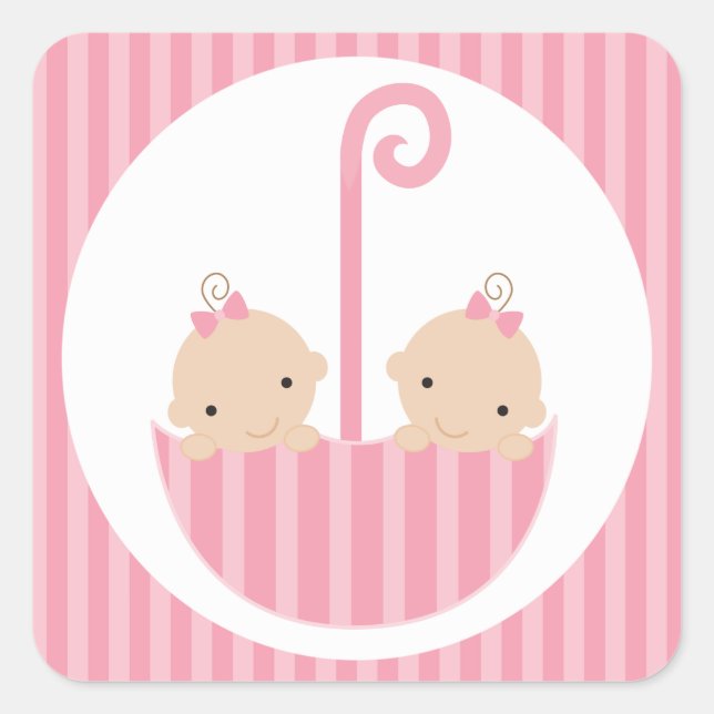 Twin Girls Baby Shower Square Sticker (Front)