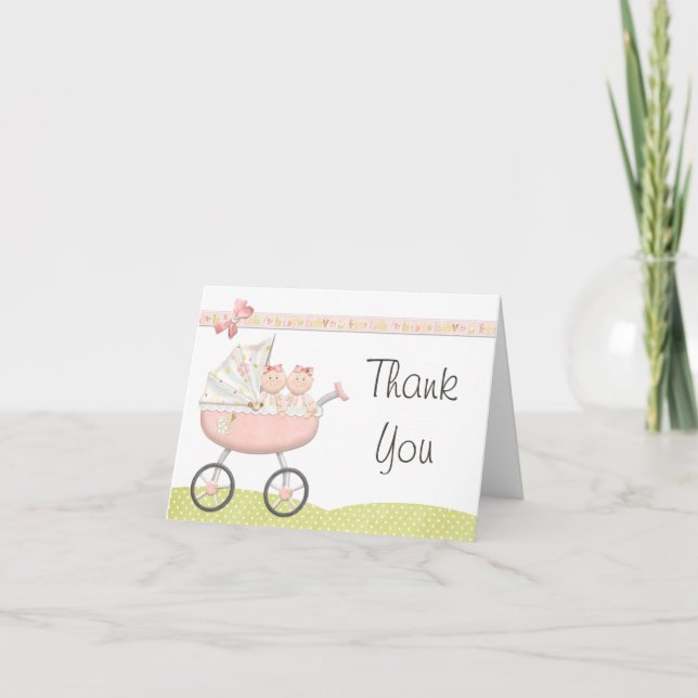 Twin Girls Baby Shower Thank You Card (Front)