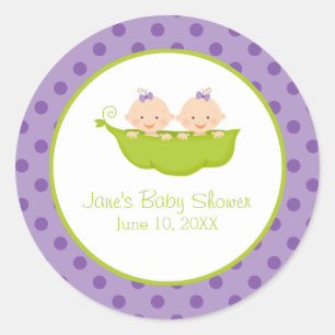 Twin Girls Baby Shower, Two Peas in a Pod Purple Classic Round Sticker