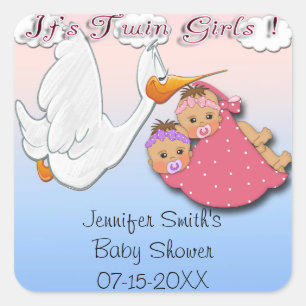 Twin Girls BH - Stork Baby Shower Favour stickers