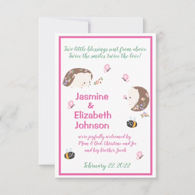 Twin Girls Birth Announcement  (Front)