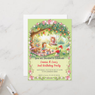 Twin girls birthday celebration invitation