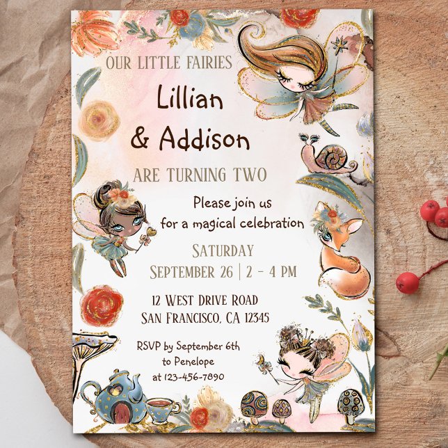 Twin Girls Birthday Forest Fairy Party Invitation (Creator Uploaded)