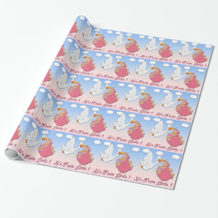 Twin Girls Blonde - Stork Baby Shower Wrapping Pap Wrapping Paper