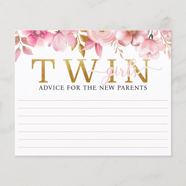 Twin Girls Blush Pink Baby Shower Advice Card (Front)