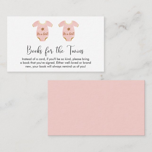 Twin Girls Books For Baby Shower Enclosure Card (Front/Back)
