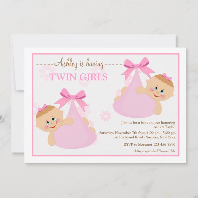 Twin Girls Bundles Baby Shower Invitation (Front)