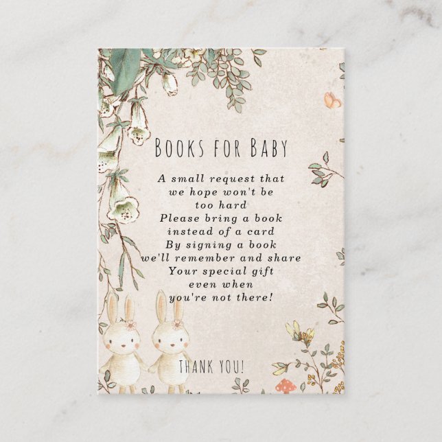 Twin girls bunny books for baby request card (Front)