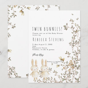 twin girls bunny wildflower baby shower invitation