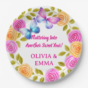Twin Girls Butterfly Birthday Paper Plates