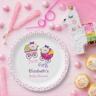 Twin Girls Carriage Baby Shower  Paper Plate