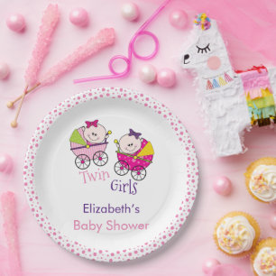 Twin Girls Carriage Baby Shower  Paper Plate