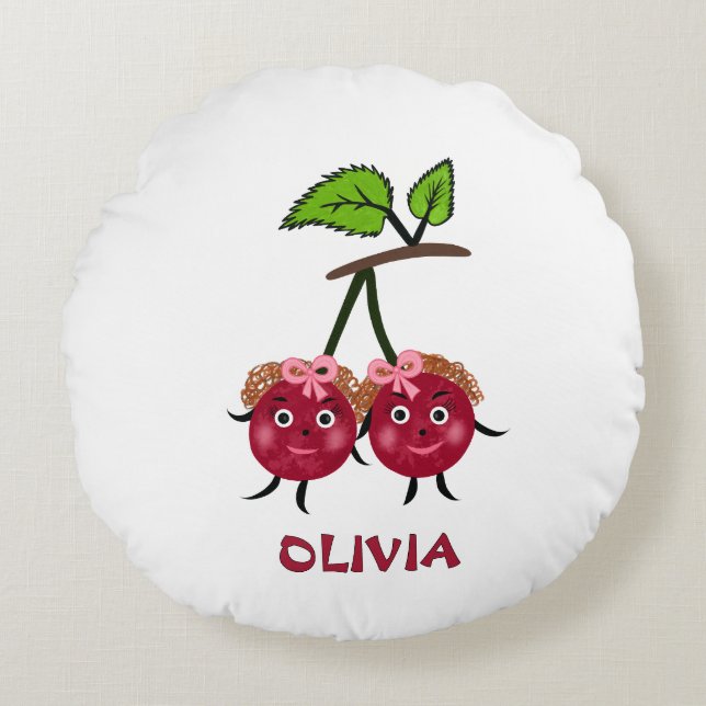 Twin girls cherry round cushion (Front)